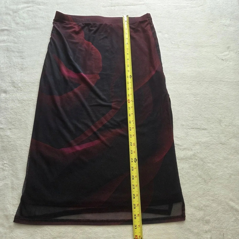 Y2K No Boundaries Two Piece Crop Shirt Skirt Mesh Dark Rose Short Sleeve Sz Lg